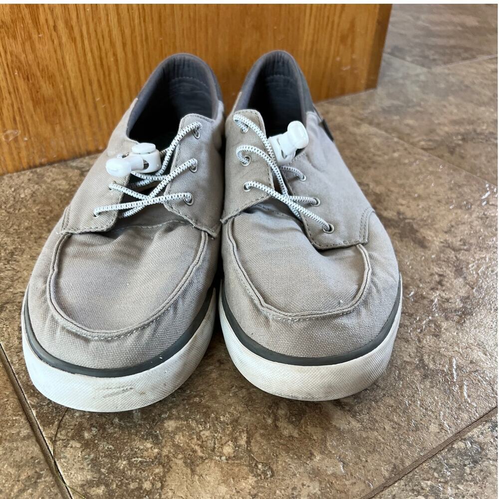 Reef Deckhand 3 Gray Canvas Elastic Lace Rubber Sole Shoe, Men's size 12